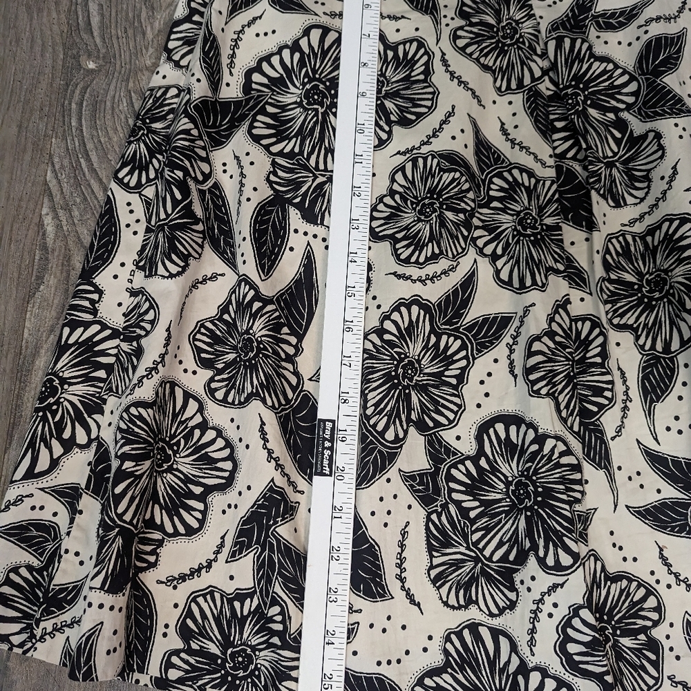 Charter Club women's knee length A-Line skirt white with black floral pleated 10 - Picture 11 of 12